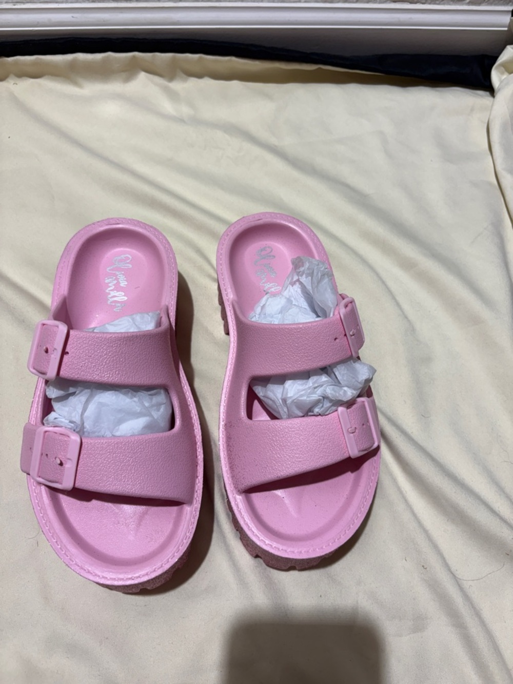 Olivia Miller Pink Double-Buckle EVA Slide Sandals